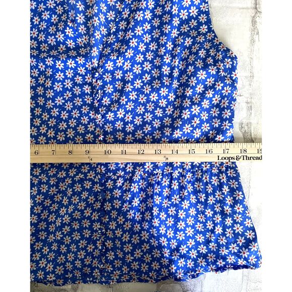 Madewell Bell Blue White Mini Daisy Pattern Tank Top Ruched Shoulder No Sz Tag - Picture 7 of 9